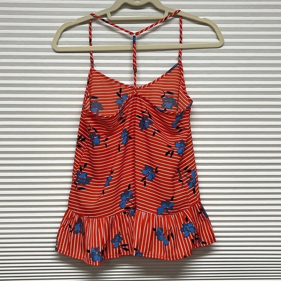Abercrombie & Fitch Red White and Blue Striped Floral T-Back Peplum Top - Picture 4 of 7